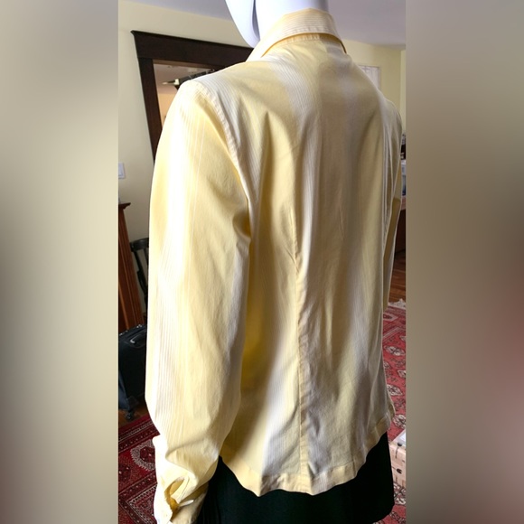 Lacoste yellow cotton woman dress shirt thin white stripes crocodile logo US 10 - Picture 8 of 15